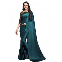 Mayawye Women's Satin Solid Saree With Unstitched Blouse 5.5Mtr (Turquoise)