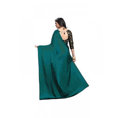 Mayawye Women's Satin Solid Saree With Unstitched Blouse 5.5Mtr (Turquoise)