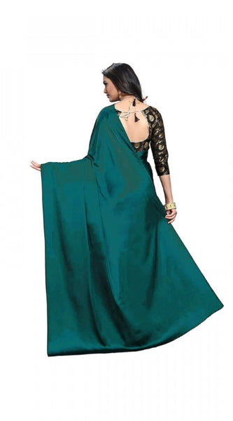 Mayawye Women's Satin Solid Saree With Unstitched Blouse 5.5Mtr (Turquoise)