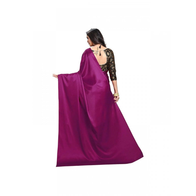 Mayawye Women's Satin Solid Saree With Unstitched Blouse 5.5Mtr (Wine)