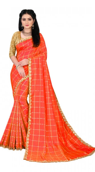 Mayawye Women's Sana Silk Bandhni Saree With Unstitched Blouse 5.5Mtr (Orange)