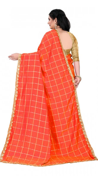 Mayawye Women's Sana Silk Bandhni Saree With Unstitched Blouse 5.5Mtr (Orange)