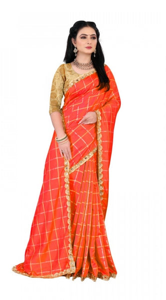Mayawye Women's Sana Silk Bandhni Saree With Unstitched Blouse 5.5Mtr (Orange)