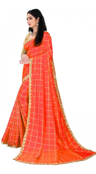 Mayawye Women's Sana Silk Bandhni Saree With Unstitched Blouse 5.5Mtr (Orange)