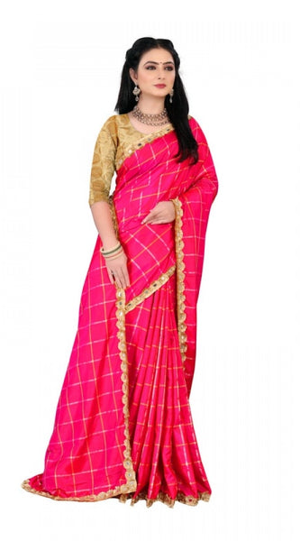 Mayawye Women's Sana Silk Bandhni Saree With Unstitched Blouse 5.5Mtr (Pink)