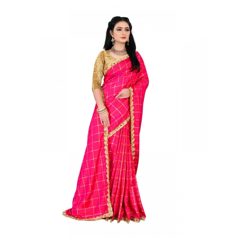 Mayawye Women's Sana Silk Bandhni Saree With Unstitched Blouse 5.5Mtr (Pink)