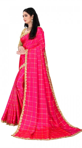 Mayawye Women's Sana Silk Bandhni Saree With Unstitched Blouse 5.5Mtr (Pink)