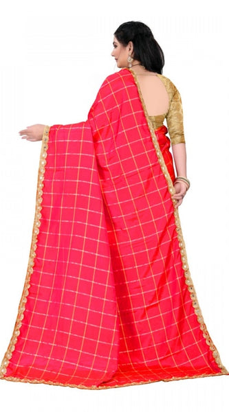 Mayawye Women's Sana Silk Bandhni Saree With Unstitched Blouse 5.5Mtr (Red)