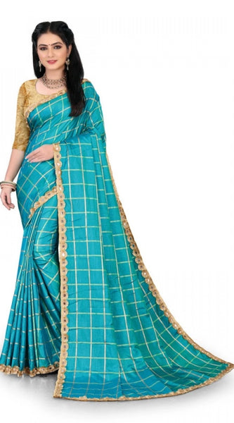 Mayawye Women's Sana Silk Bandhni Saree With Unstitched Blouse 5.5Mtr (Sky Blue)