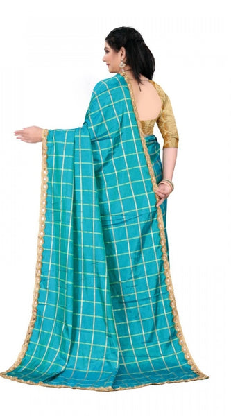 Mayawye Women's Sana Silk Bandhni Saree With Unstitched Blouse 5.5Mtr (Sky Blue)