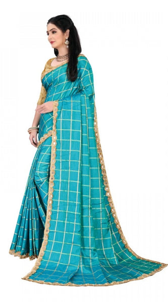 Mayawye Women's Sana Silk Bandhni Saree With Unstitched Blouse 5.5Mtr (Sky Blue)