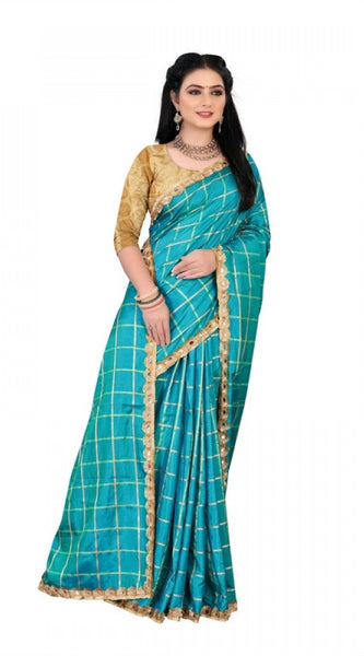 Mayawye Women's Sana Silk Bandhni Saree With Unstitched Blouse 5.5Mtr (Sky Blue)