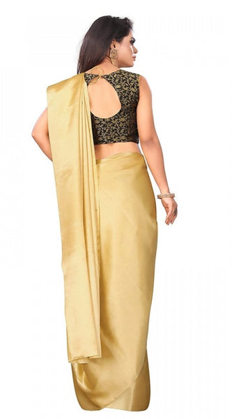 Mayawye Women's Satin Printed Saree With Unstitched Blouse 5.5Mtr (Gold)