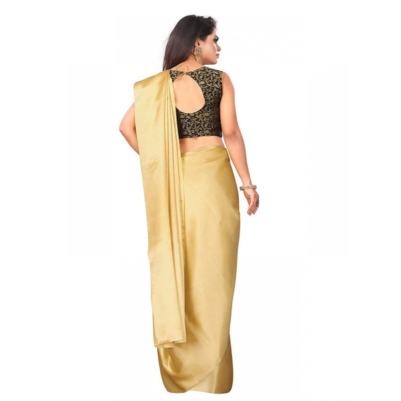Mayawye Women's Satin Printed Saree With Unstitched Blouse 5.5Mtr (Gold)
