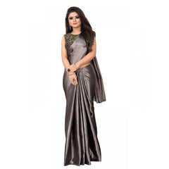 Mayawye Women's Satin Printed Saree With Unstitched Blouse 5.5Mtr (Grey)
