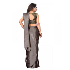 Mayawye Women's Satin Printed Saree With Unstitched Blouse 5.5Mtr (Grey)