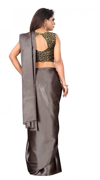 Mayawye Women's Satin Printed Saree With Unstitched Blouse 5.5Mtr (Grey)