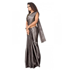 Mayawye Women's Satin Printed Saree With Unstitched Blouse 5.5Mtr (Grey)