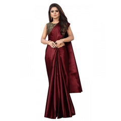 Mayawye Women's Satin Printed Saree With Unstitched Blouse 5.5Mtr (Maroon)