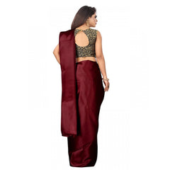 Mayawye Women's Satin Printed Saree With Unstitched Blouse 5.5Mtr (Maroon)