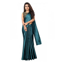 Mayawye Women's Satin Printed Saree With Unstitched Blouse 5.5Mtr (Rama)