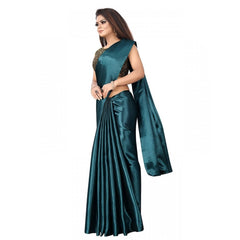 Mayawye Women's Satin Printed Saree With Unstitched Blouse 5.5Mtr (Rama)