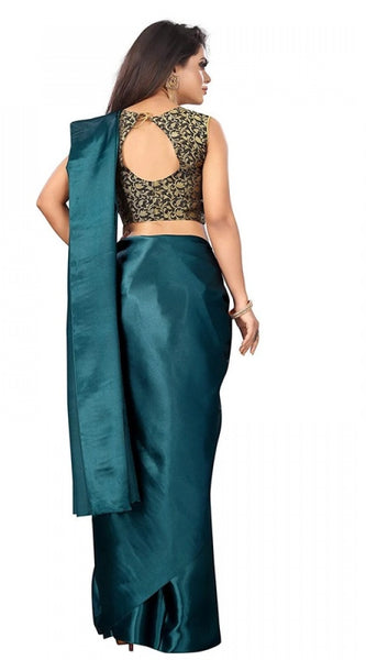 Mayawye Women's Satin Printed Saree With Unstitched Blouse 5.5Mtr (Rama)