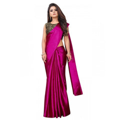 Mayawye Women's Satin Printed Saree With Unstitched Blouse 5.5Mtr (Rani)