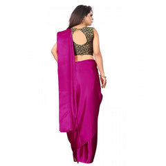Mayawye Women's Satin Printed Saree With Unstitched Blouse 5.5Mtr (Rani)