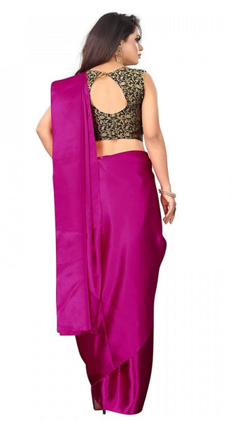 Mayawye Women's Satin Printed Saree With Unstitched Blouse 5.5Mtr (Rani)