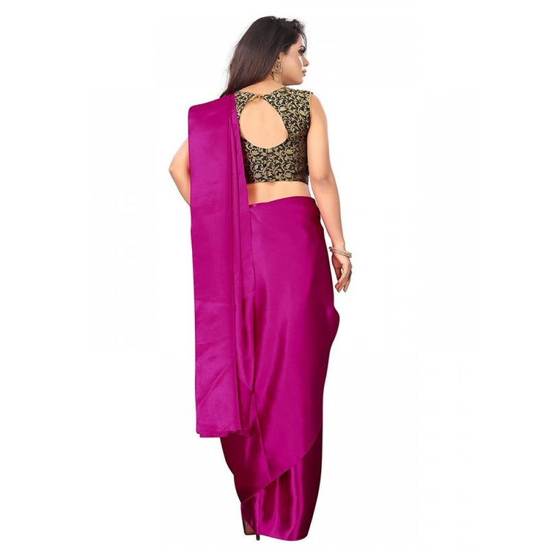 Mayawye Women's Satin Printed Saree With Unstitched Blouse 5.5Mtr (Rani)