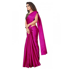 Mayawye Women's Satin Printed Saree With Unstitched Blouse 5.5Mtr (Rani)