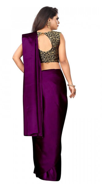 Mayawye Women's Satin Printed Saree With Unstitched Blouse 5.5Mtr (Wine)