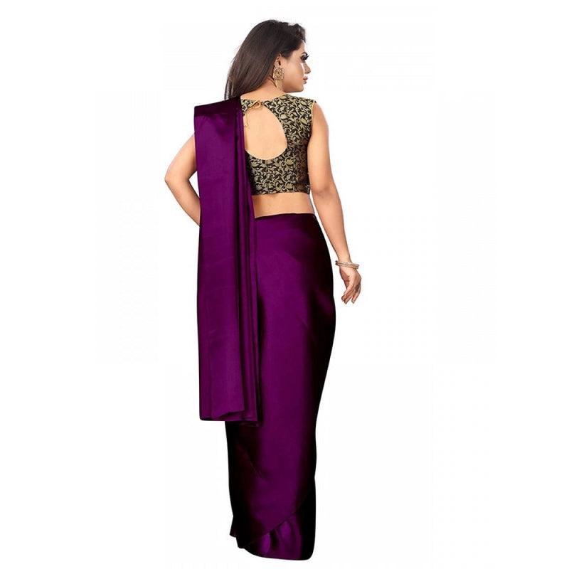 Mayawye Women's Satin Printed Saree With Unstitched Blouse 5.5Mtr (Wine)