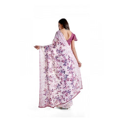 Mayawye Women's Georgette Printed Saree With Unstitched Blouse 5.5Mtr (Pink)