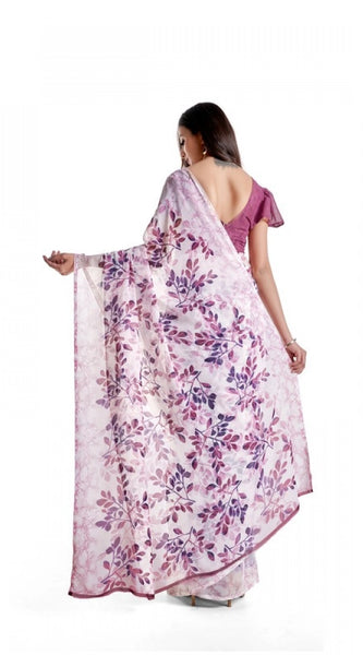 Mayawye Women's Georgette Printed Saree With Unstitched Blouse 5.5Mtr (Pink)