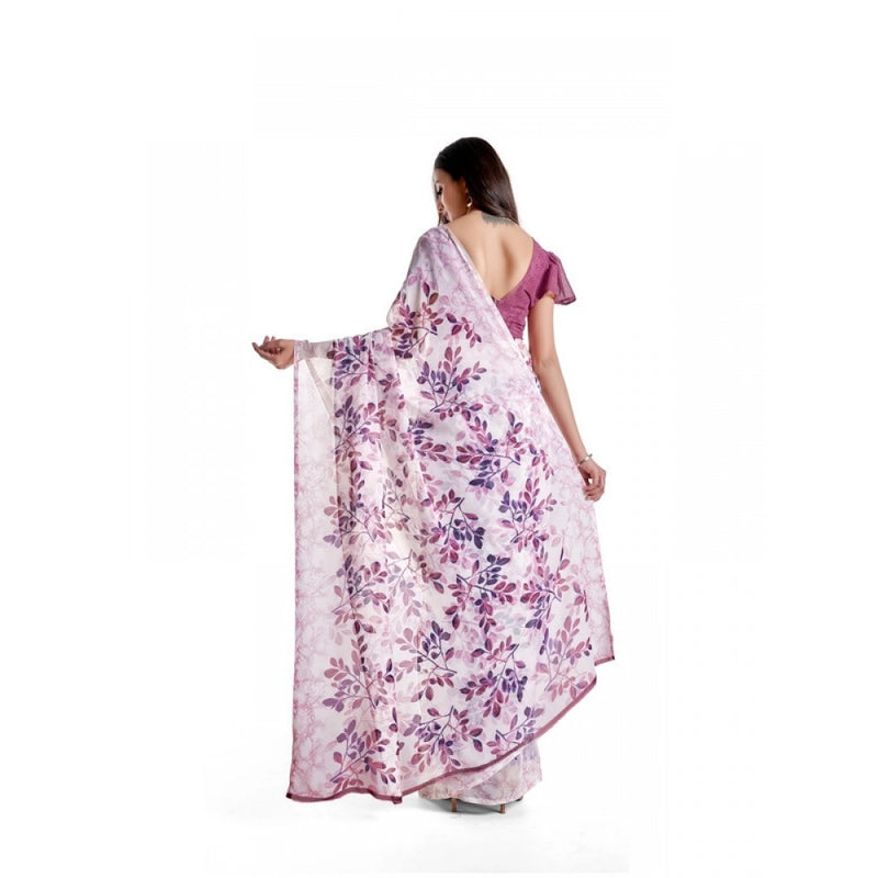 Mayawye Women's Georgette Printed Saree With Unstitched Blouse 5.5Mtr (Pink)