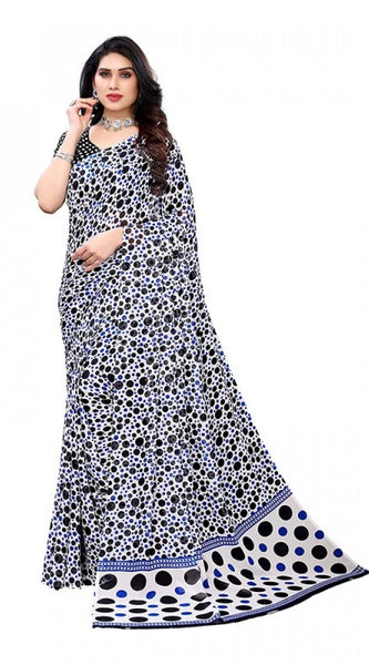 Mayawye Women's Georgette Printed Saree With Unstitched Blouse 5.5Mtr (Blue)