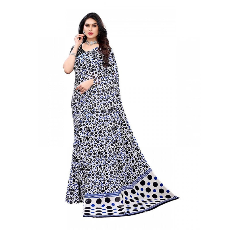 Mayawye Women's Georgette Printed Saree With Unstitched Blouse 5.5Mtr (Blue)