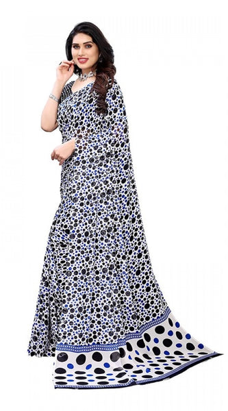 Mayawye Women's Georgette Printed Saree With Unstitched Blouse 5.5Mtr (Blue)