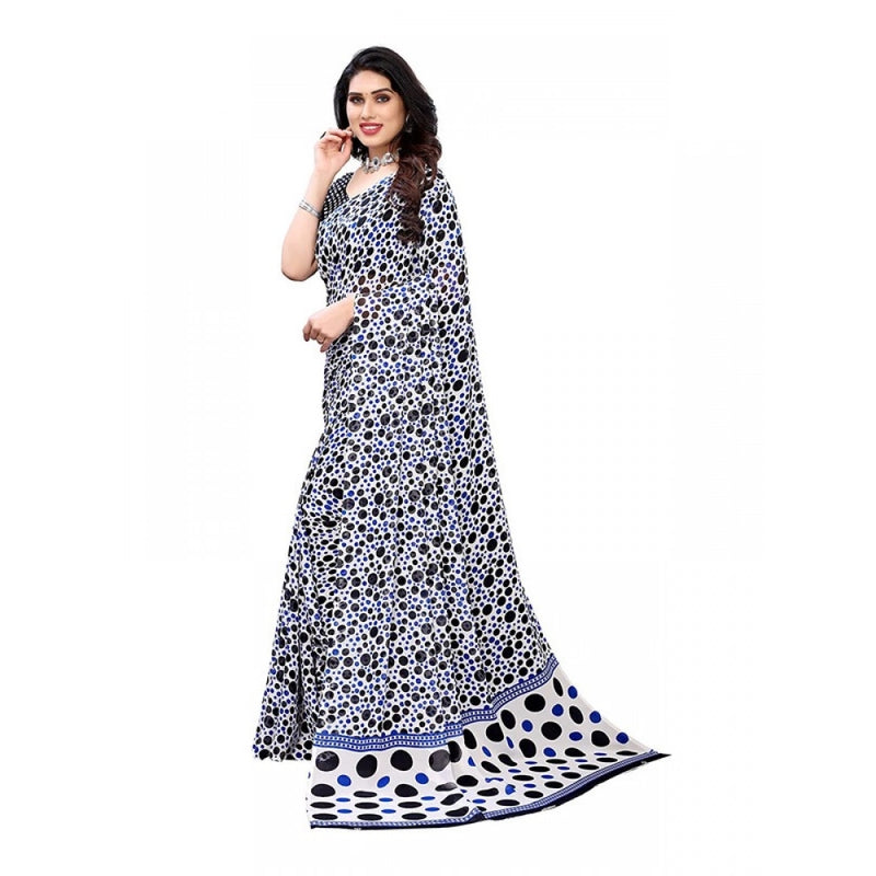 Mayawye Women's Georgette Printed Saree With Unstitched Blouse 5.5Mtr (Blue)