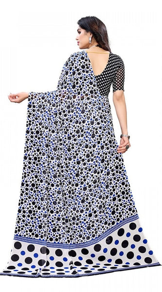 Mayawye Women's Georgette Printed Saree With Unstitched Blouse 5.5Mtr (Blue)