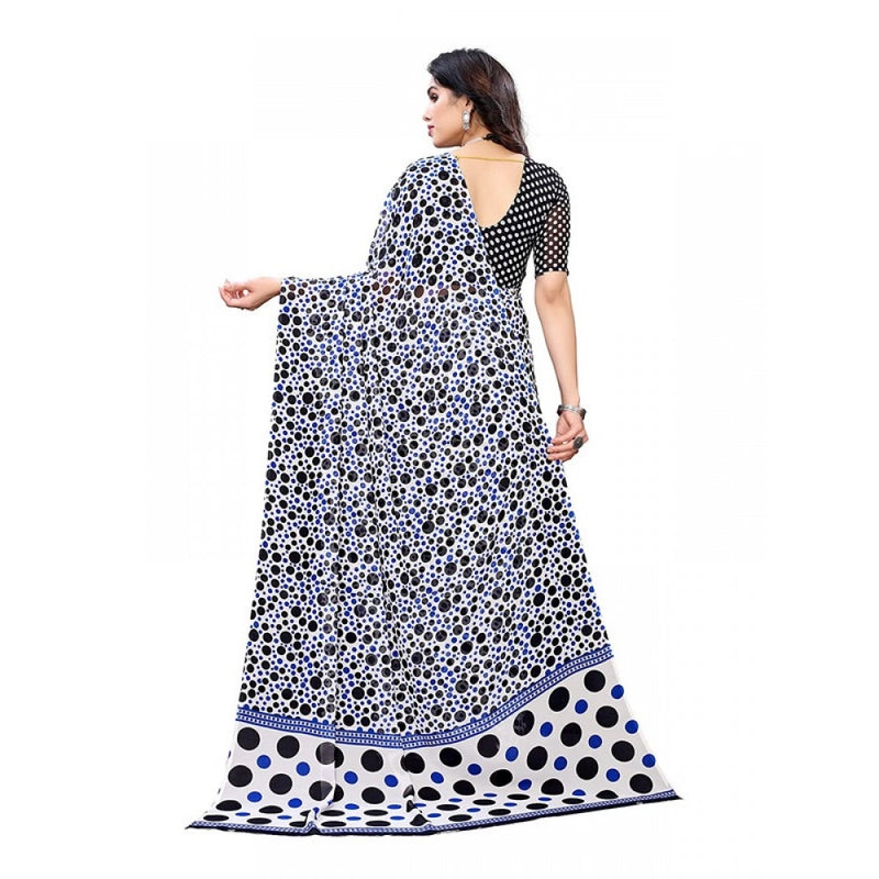 Mayawye Women's Georgette Printed Saree With Unstitched Blouse 5.5Mtr (Blue)