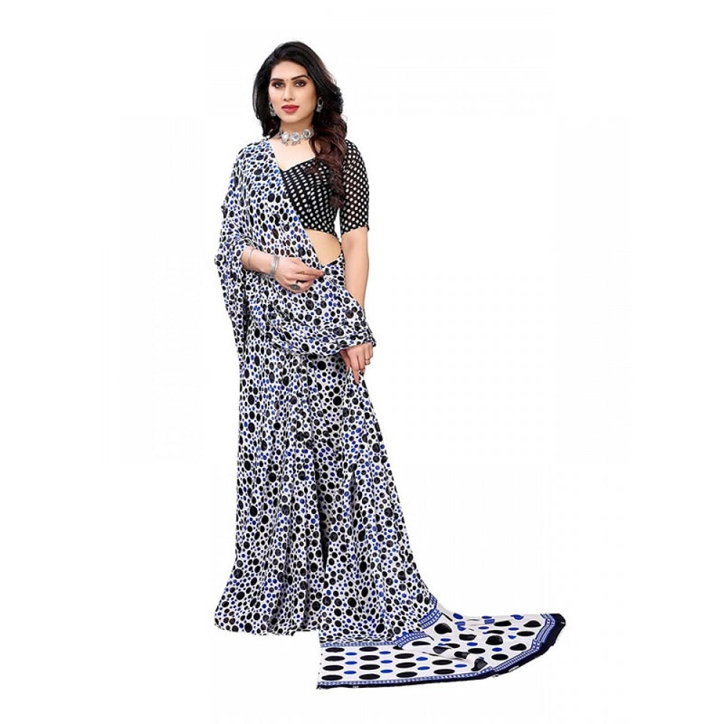 Mayawye Women's Georgette Printed Saree With Unstitched Blouse 5.5Mtr (Blue)