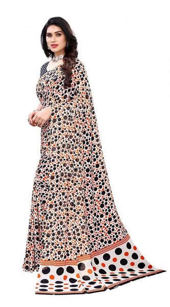 Mayawye Women's Georgette Printed Saree With Unstitched Blouse 5.5Mtr (Orange)