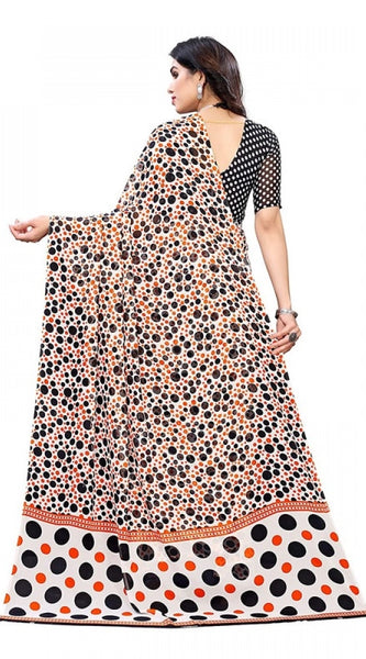 Mayawye Women's Georgette Printed Saree With Unstitched Blouse 5.5Mtr (Orange)
