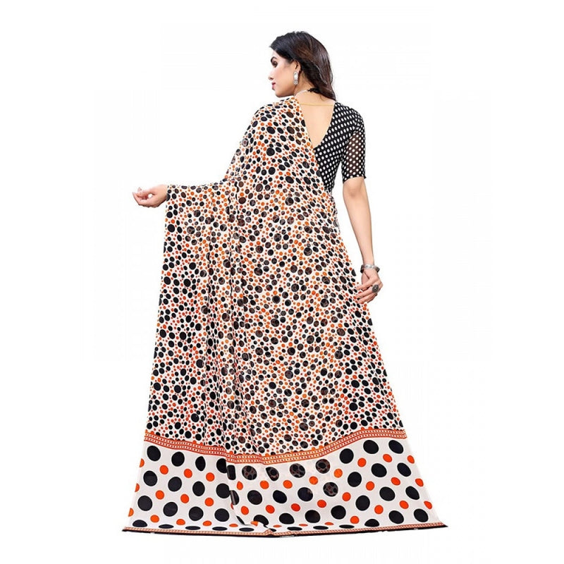 Mayawye Women's Georgette Printed Saree With Unstitched Blouse 5.5Mtr (Orange)