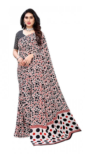 Mayawye Women's Georgette Printed Saree With Unstitched Blouse 5.5Mtr (Red)