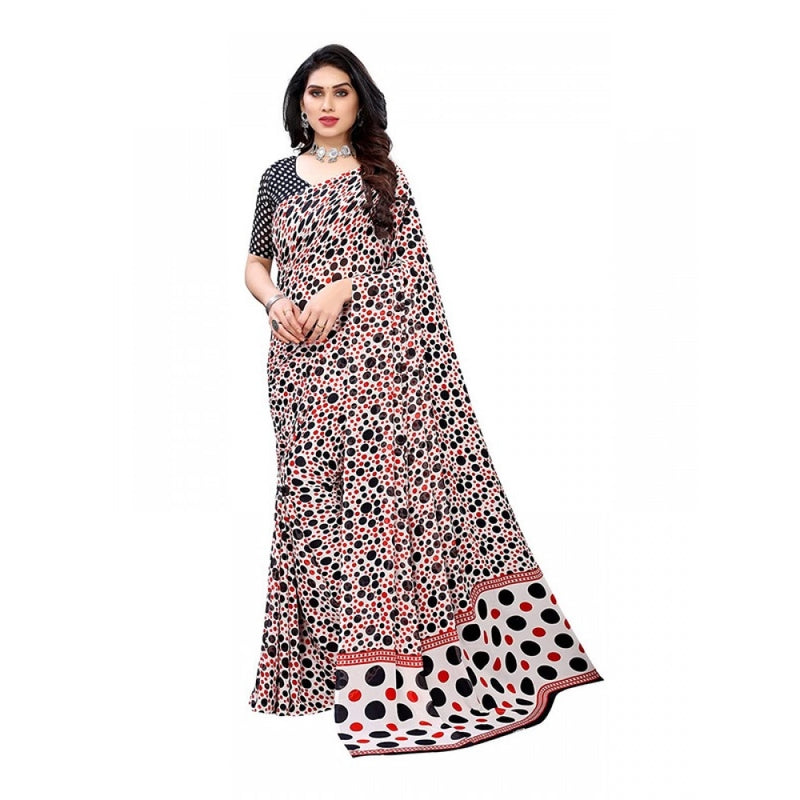 Mayawye Women's Georgette Printed Saree With Unstitched Blouse 5.5Mtr (Red)