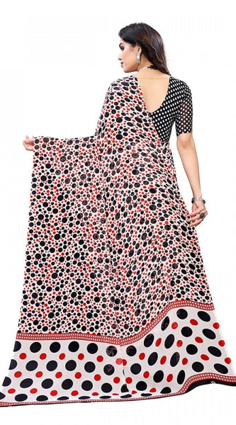 Mayawye Women's Georgette Printed Saree With Unstitched Blouse 5.5Mtr (Red)